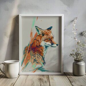 Original Abstract Fox Art Print + Digital Copy, Colorful Vibrant Illustration